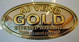 Gold oval "AI VEND GOLD" extended warranty emblem