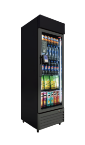 Tall glass-door refrigerated beverage cooler