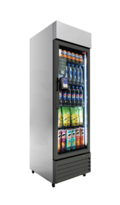 Glass-door commercial beverage refrigerator with sodas