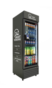 24-hour smart vending machine stocked with beverages