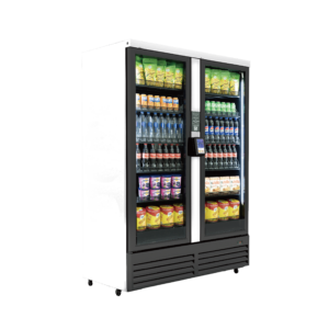 Double glass door refrigerated drinks and snacks cooler