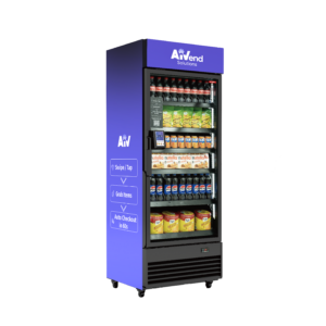 AiVend refrigerated vending machine with beverages