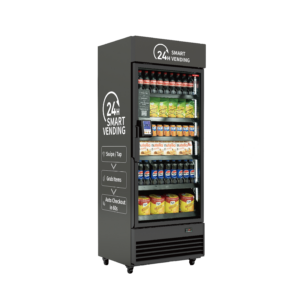 24-hour smart refrigerated vending machine with drinks
