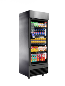Refrigerated glass-door beverage display cooler
