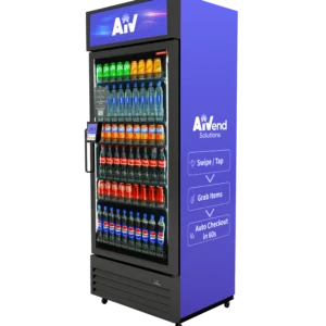 Blue smart refrigerated beverage vending machine